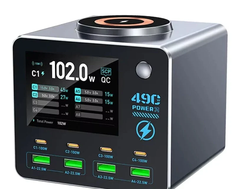 WLX-F1 140W GaN töltő 8 USB porttal és digitális kijelzővel a kutyulaborban