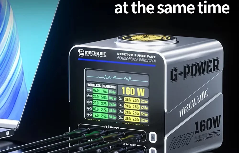 GaN Tech Mechanic G-Power 160W töltőállomás: Okos energiakezelés kijelzővel