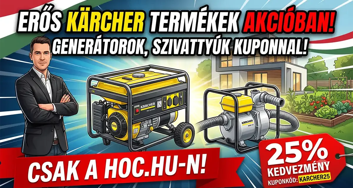 Kärcher akciók a HOC.hu n hordozható generátorok és professzionális vízszivattyúk kedvező áron