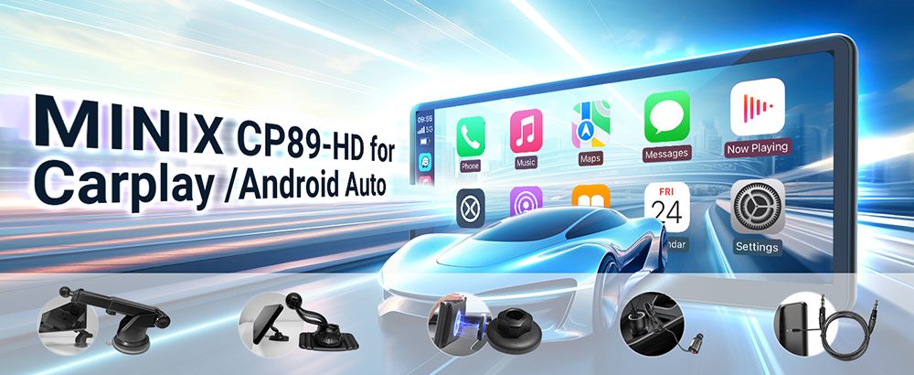 MINIX CP89-HD: 60 FPS-es vezeték nélküli CarPlay és Android Auto kijelző a kocsiba